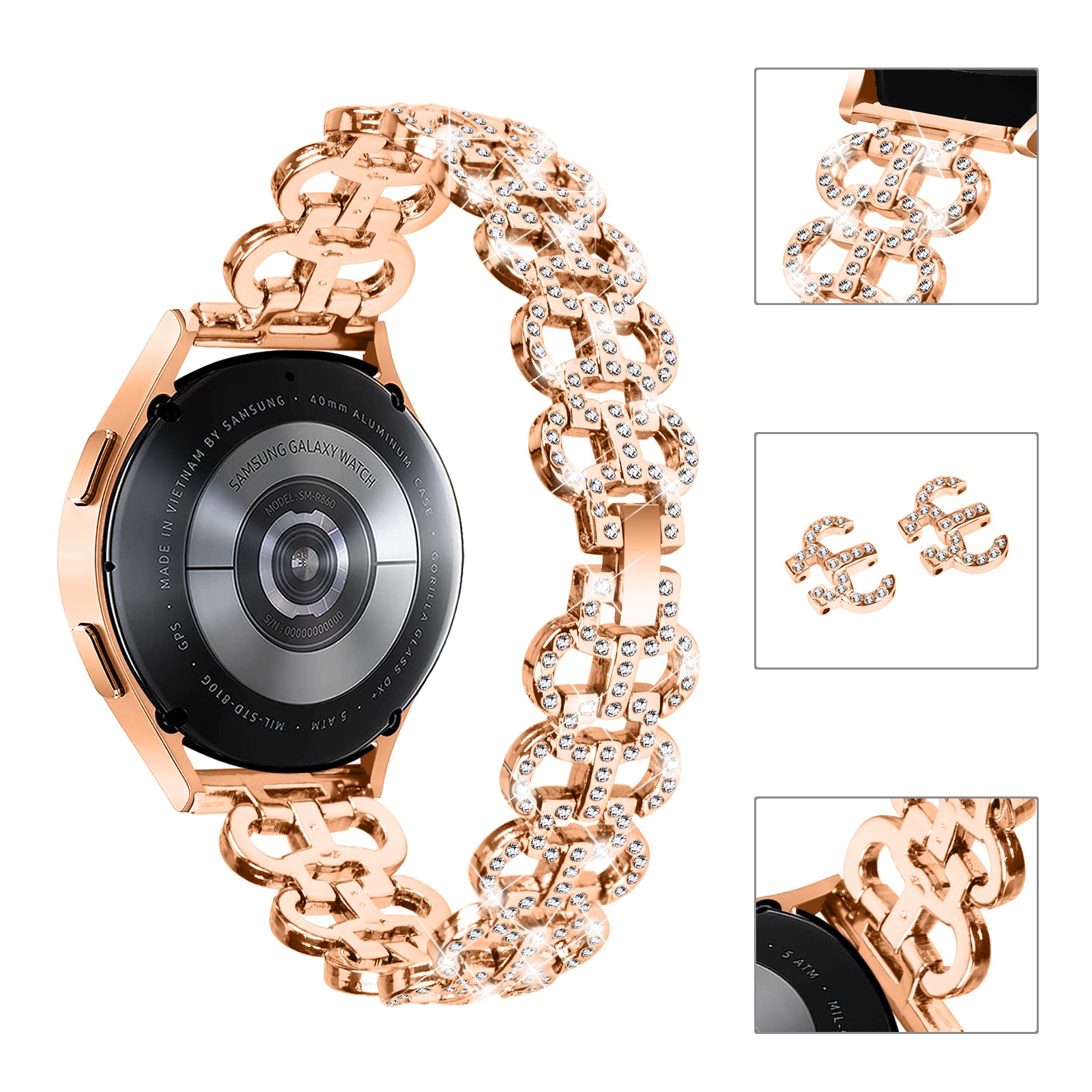 For Samsung Galaxy Watch6 40 44mm Watch6 Classic 43mm 47mm Metal Watch Strap 20mm Light Luxury Watchband with Rhinestone For Samsung Galaxy Watch6 40 44mm Watch6 Classic 43mm 47mm Metal Watch Strap 20mm Light Luxury Watchband with Rhinestone